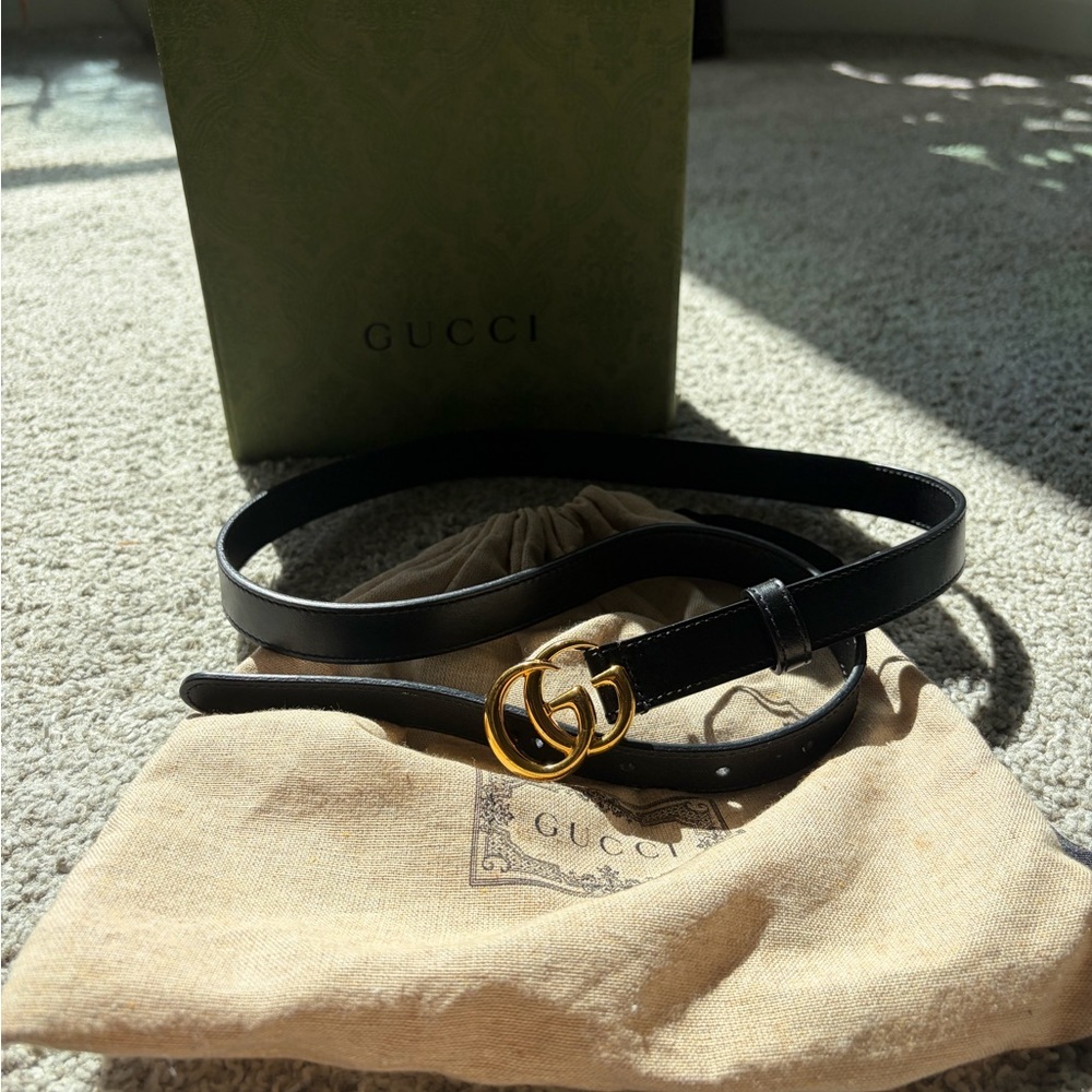 Gucci Marmont GG Thin Black Leather Belt Gold Buckle Size 85/34 - Picture 4 of 6